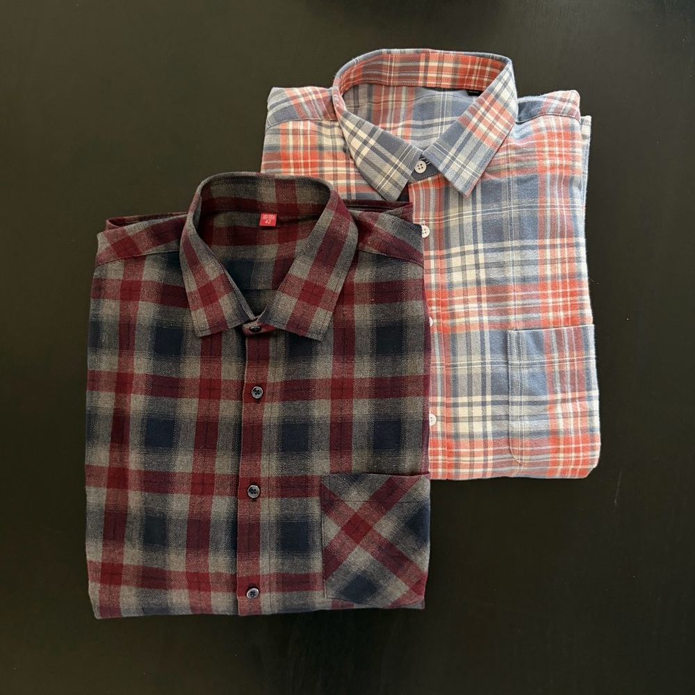 NWOT - 2 Men’s 100% Cotton Flannel Plaid Shirts, Long Sleeves, Large, Reg Fit
